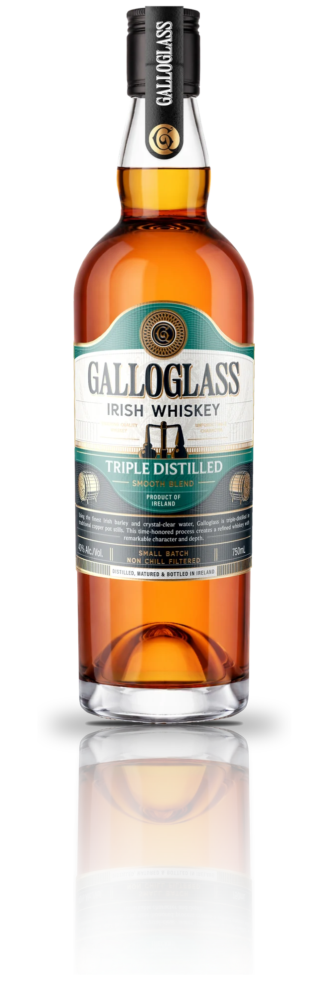 Galloglass Triple Distilled Smooth Blend, 750mL bottle with teal label